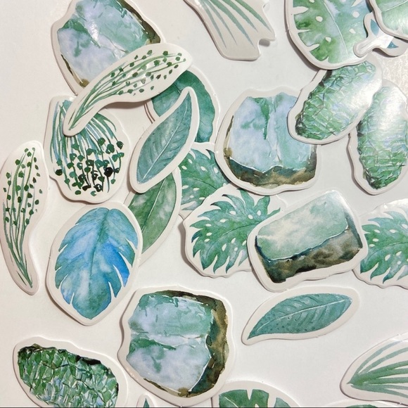 Minty Tropical Leaves and Crystals Stickers 1 box 45 Pieces - Picture 2 of 6